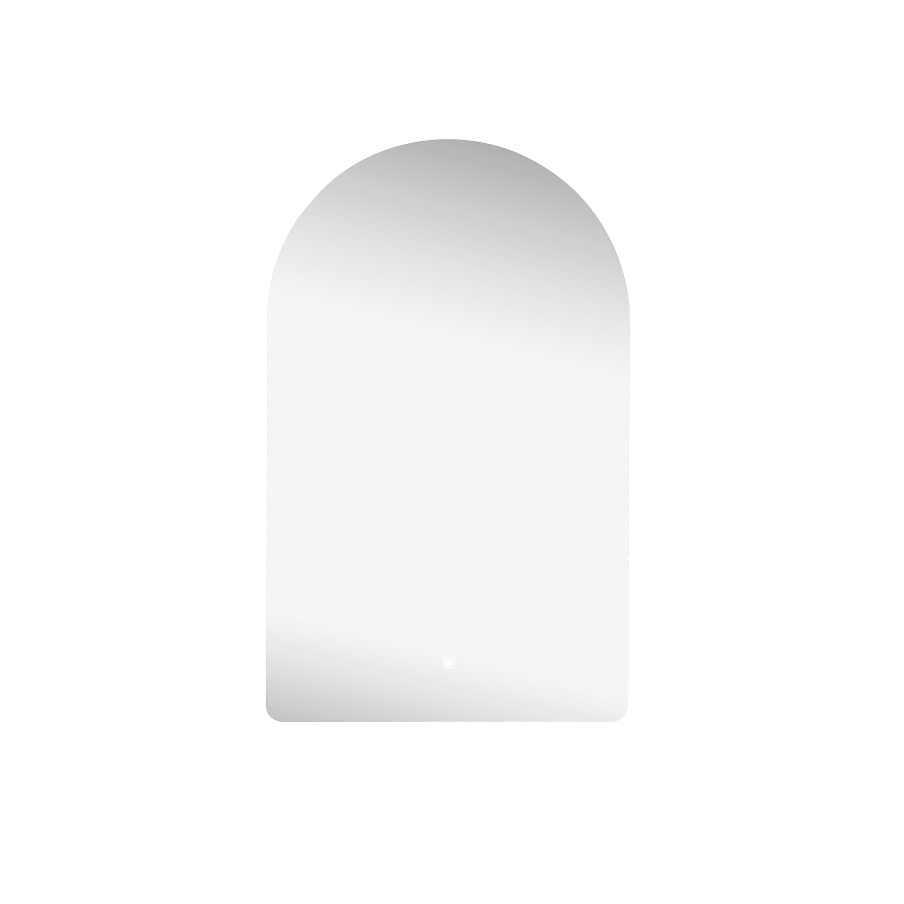 Crescent Frameless LED Mirror with a sleek, modern crescent shape and backlit design, perfect for stylish interiors.