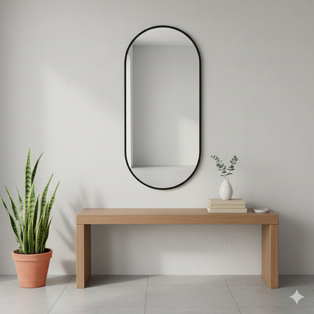 Slanted Edge Pill Framed Aluminum Mirror - 500 x 1200mm