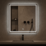 Frameless LED mirror with smart touch sensor control, illuminated elegance for modern bathrooms.