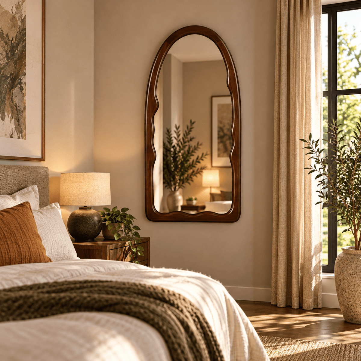 Irregular Arch Large Mirror Dark Walnut - 600x1200mm - Paramount Mirrors and Prints