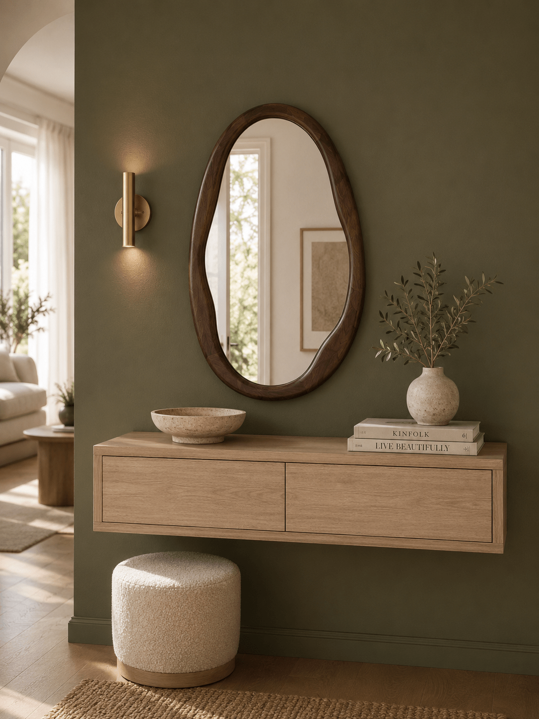 Irregular Oval Dark Walnut Mirror - 600x900