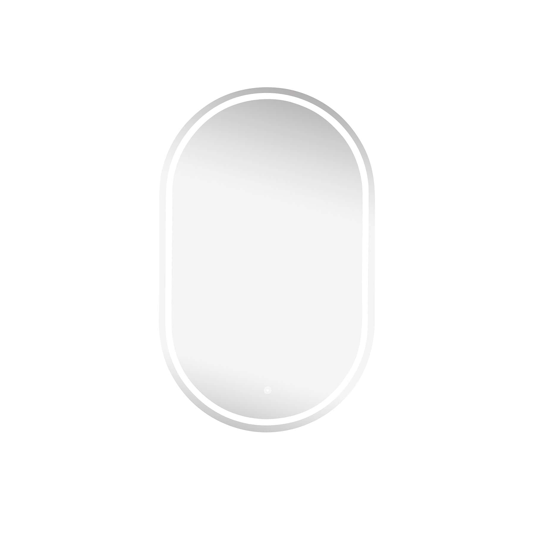 Oval frameless LED mirror with a minimalist design and integrated backlit, frontlit lighting for modern aesthetics.