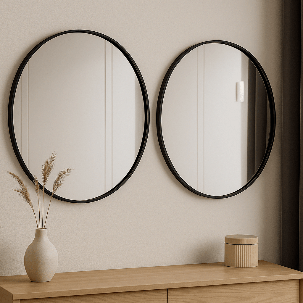 Slanted Edge Framed Round Mirror – 800mm - Paramount Mirrors and PrintsPMM-RD80A282-BLK759649674775Mirror