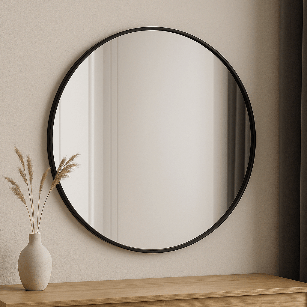 Slanted Edge Framed Round Mirror – 800mm - Paramount Mirrors and PrintsPMM-RD80A282-BLK759649674775Mirror