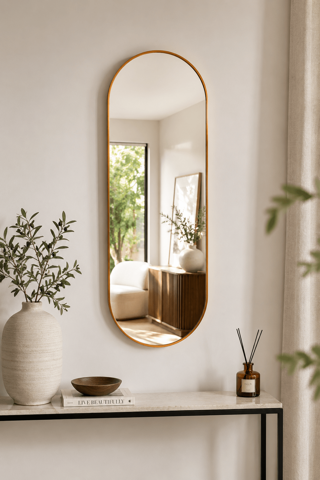 Style Essentials Aura Pill Mirror – Medium Gold - 990mm x 440mm - Paramount Mirrors and PrintsPMM-AURA-S-GLD0659525695804Decorative Mirrors