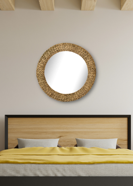 Wicker Round Mirror - Oak - Paramount Mirrors and Prints